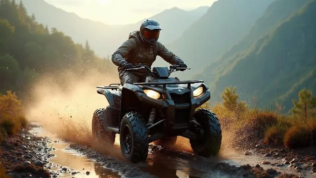 Rider operating an all-terrain vehicle outdoors